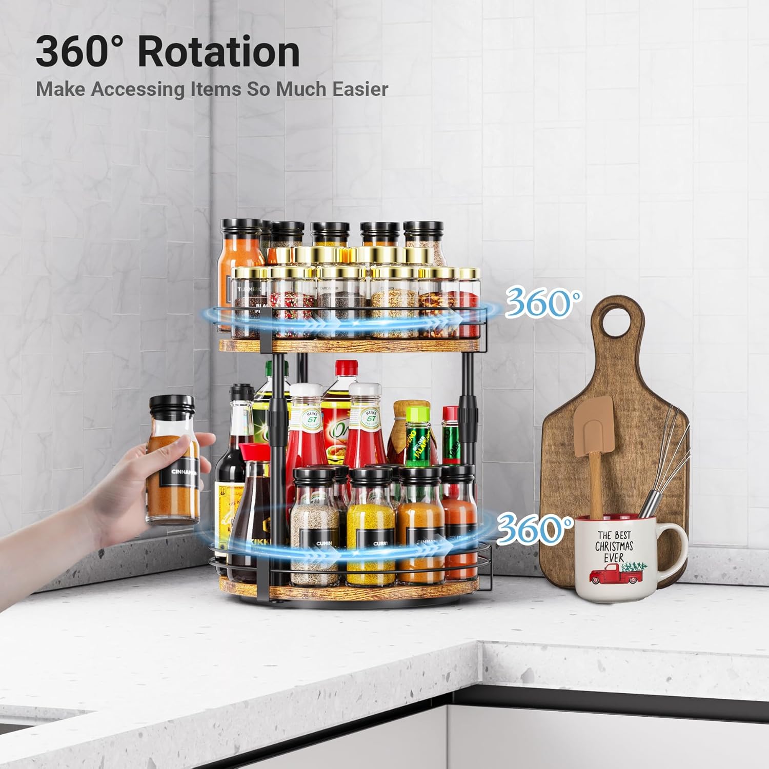 Across-Star Lazy-Susan-Organizer-Spice-Rack, Rotating Spice Organizer For Cabinet Pantry, Seasoning Holder Spice Shelf