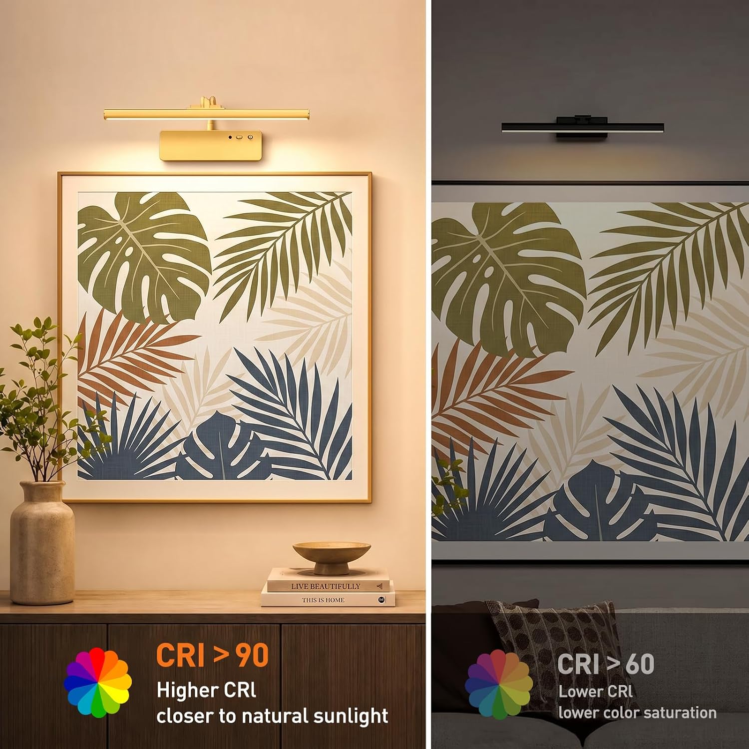 Picture Light, 15.35inch Wireless Picture Lights for Wall Rechargeable, 5400mAh Battery Wall Light with Remote, 3 Color