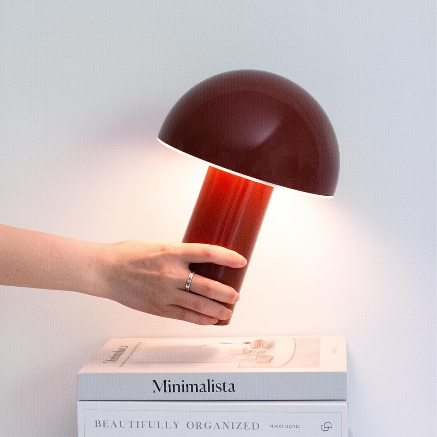 Brightech Celia Mood Lamp – 10" Touch-Controlled Mushroom Table Lamp, Cordless & Dimmable LED, Portable & Rechargeable