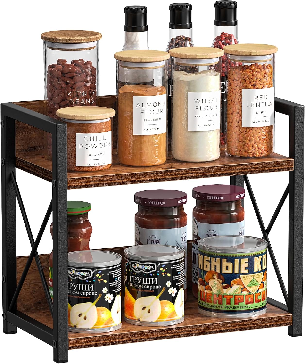 Giikin Countertop Shelf Organizer, 2 Tier Kitchen Spice Rack for Countertop, Wood Coffee Counter Shelf Organizer for