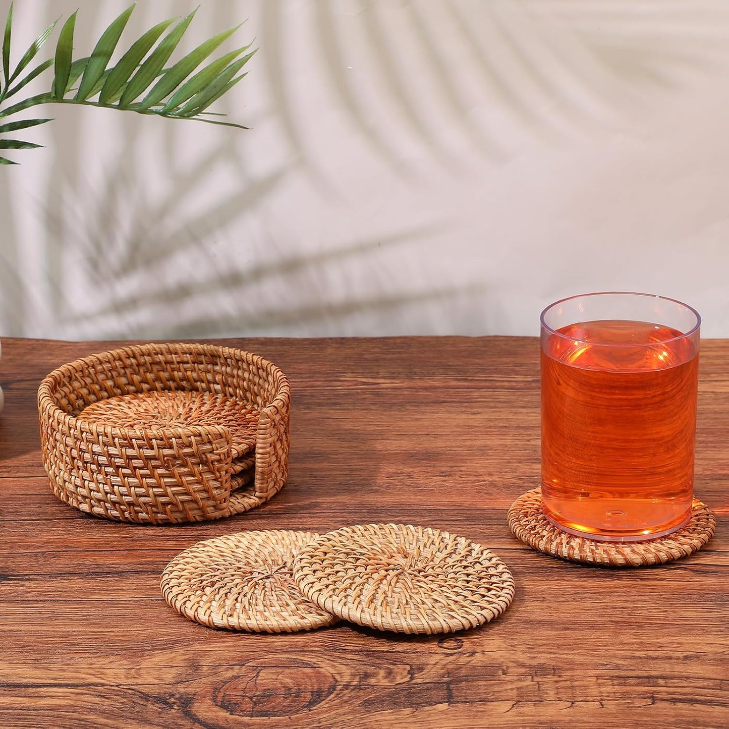Holder / Wicker Boho Drink Coasters Set / Natural / 4 Inch / Set of 12