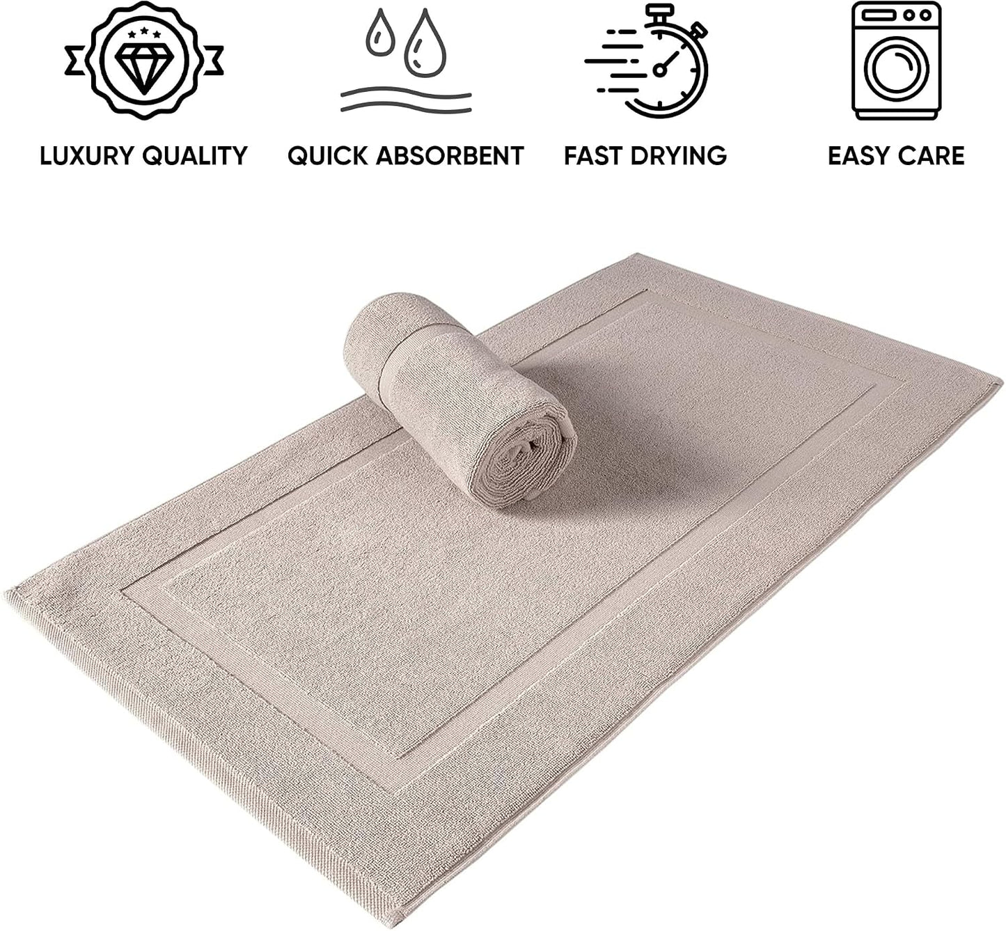 SALBAKOS 2-Piece 100% Turkish Cotton Bath Mat Towel, 20x34 inch, Taupe | Bathroom Floor Towels, Thick Soft Most