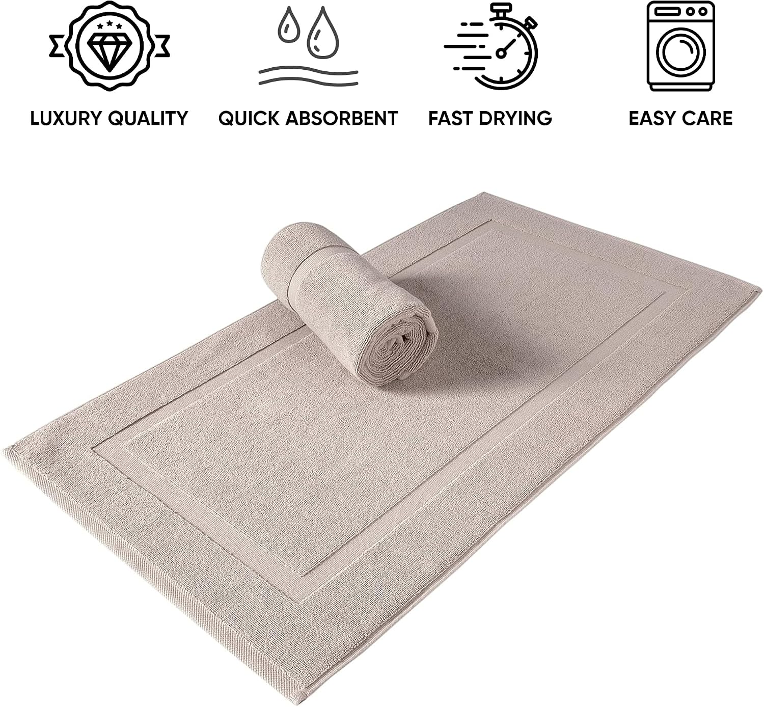 SALBAKOS 2-Piece 100% Turkish Cotton Bath Mat Towel, 20x34 inch, Taupe | Bathroom Floor Towels, Thick Soft Most