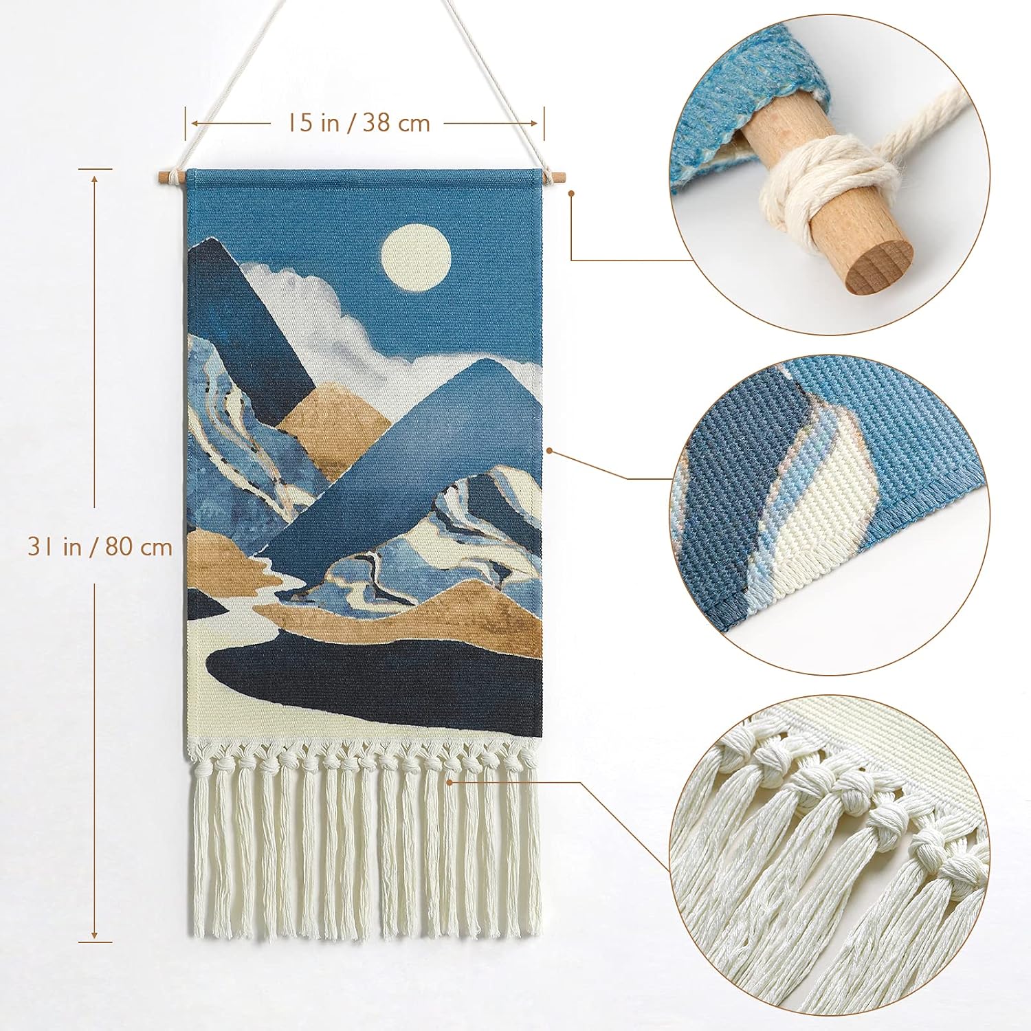 Macrame Woven Wall Hanging Tapestry Boho Wall Art Moon Mountain Chic Home Decor Bohemian Aztec