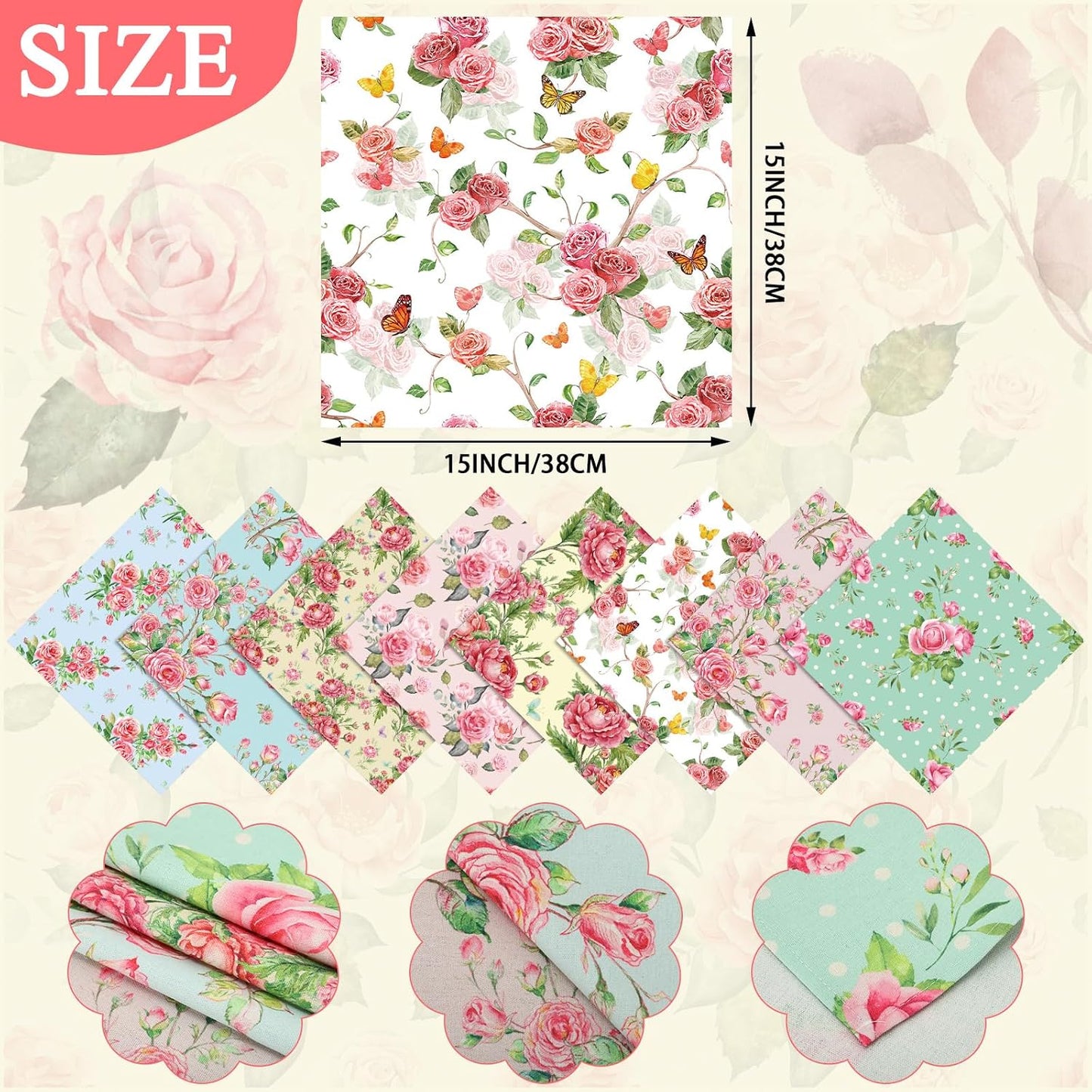 24 Pcs Cloth Napkins Bulk-15 x 15 Inch Soft Fabric Napkins Bulk Cloth Washable Reusable Plants Floral Square Napkin