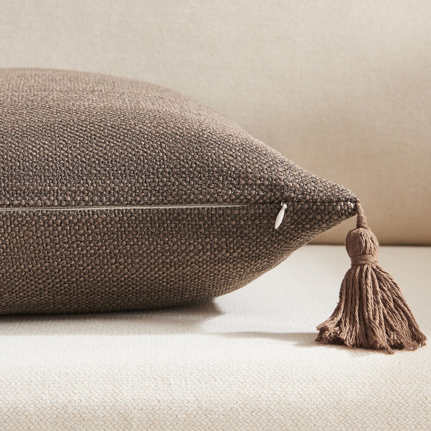 Linen Look Decorative Throw Cushion Covers / Coffee Brown / 16 x 16 / Set of 2