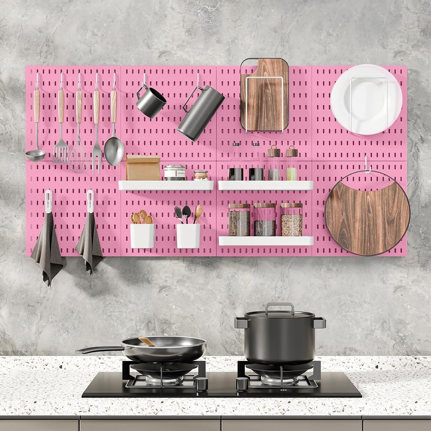 MULSAME Pegboard Combination Kit, 25.2" x 25.2" Wall Mounted Storage Set with 4 Pegboards & 20 Accessories Hanging, Peg