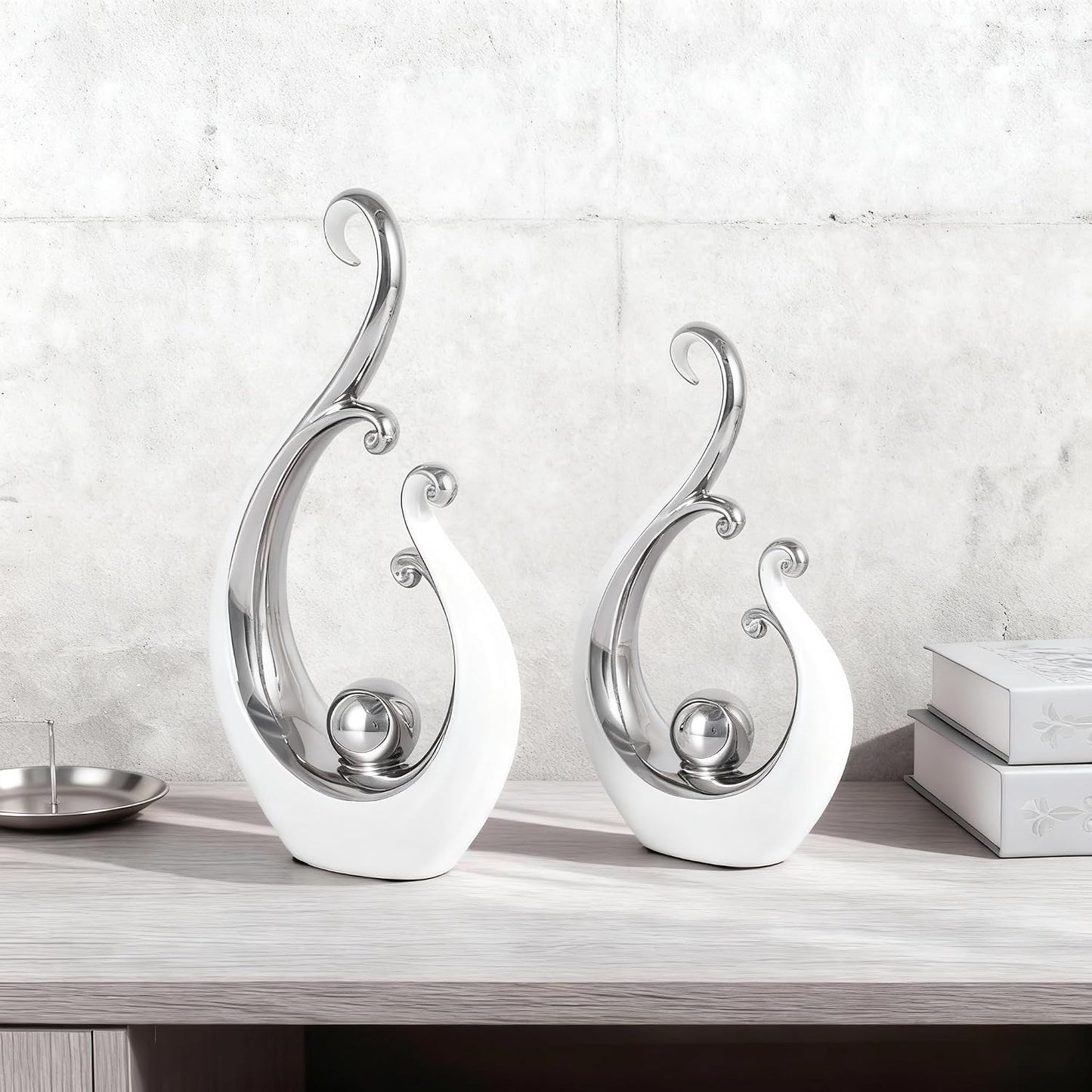 Modern mid-Century Art Statues / Silver