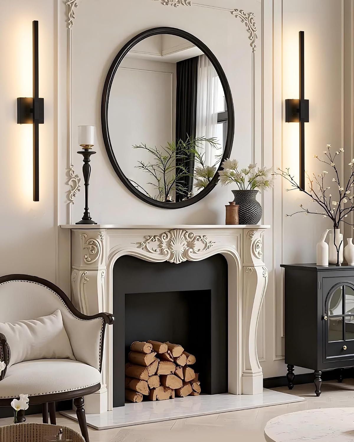 Rayogale 32 Inch Battery Operated Wall Sconces with Remote Control | 3000K-6000K Dimmable Black Wireless Rechargeable