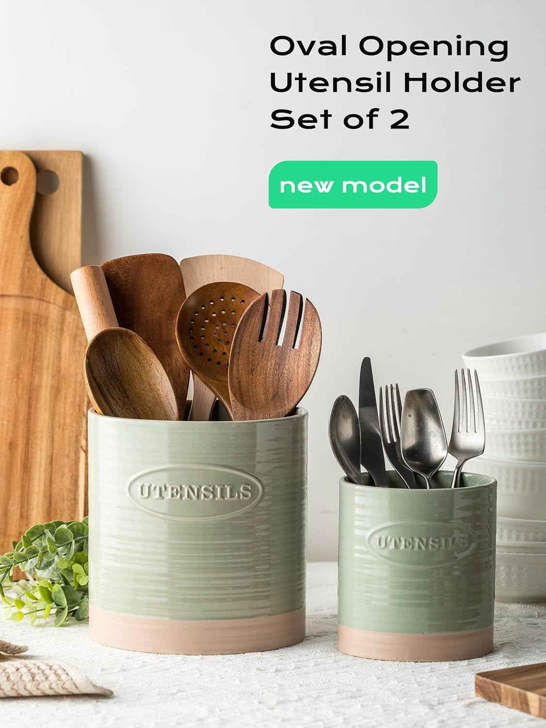 YHOSSEUN Kitchen Utensil Holder Set of 2, Utensil Crock for Countertop | 6.7"+5.1" Cooking Utensil Holder for Kitchen