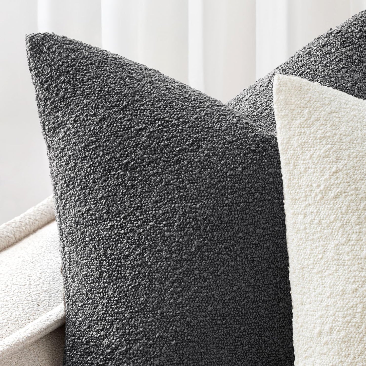 Decorative Boucle Throw Pillow Covers Textured Square Pillowcaes / 18 x 18 / Dark Gray / Set of 2