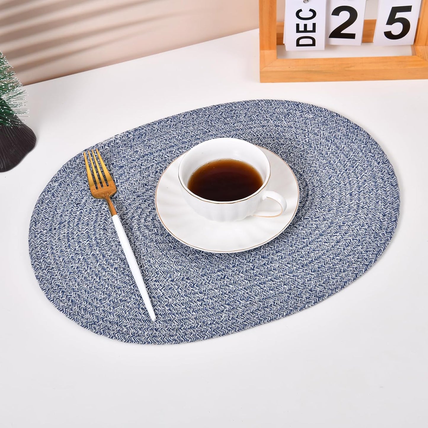 6 Pack Oval Woven Placemats, 12x16 inches Mix Rainbow Oval Plate Charger Cotton Heat Resistant Non-Slip Weave Place