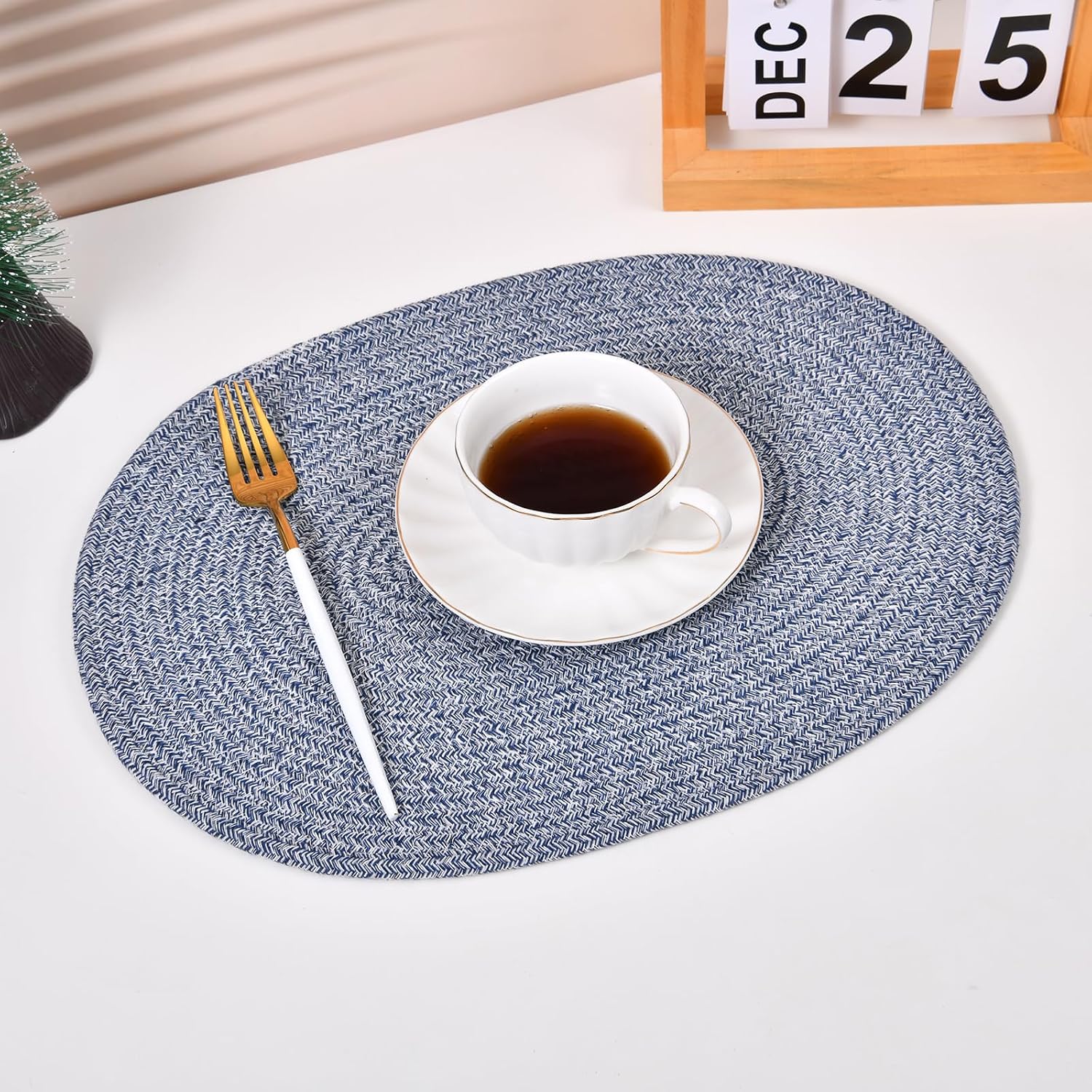 6 Pack Oval Woven Placemats, 12x16 inches Mix Rainbow Oval Plate Charger Cotton Heat Resistant Non-Slip Weave Place