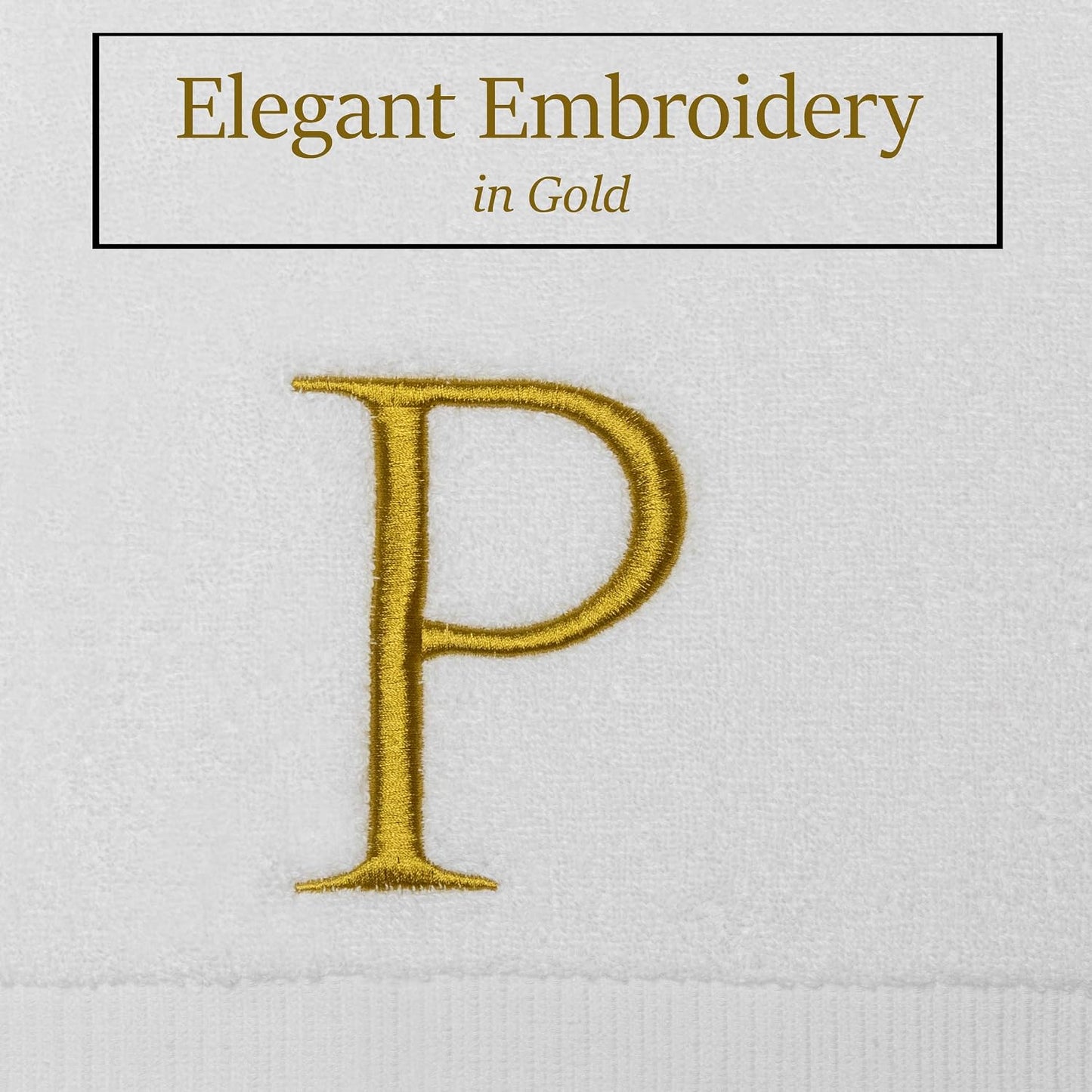 White with Gold Monogrammed Hand Towels for Bathroom - Set of 2 Letter P | Luxury Hotel Quality Initial Towels For