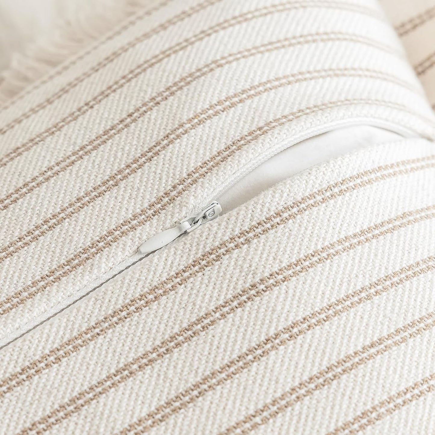 Throw Pillow Covers Striped Fringe Pillow Cover Farmhouse Cushion / Khaki / 24 x 24 / Set of 2