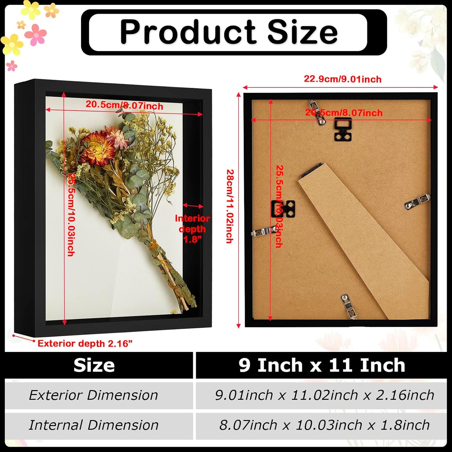 12 Pieces Shadow Box Picture Frame Square Shadow Boxes Display Cases for Graduation Sports Memorabilia Wedding Memories