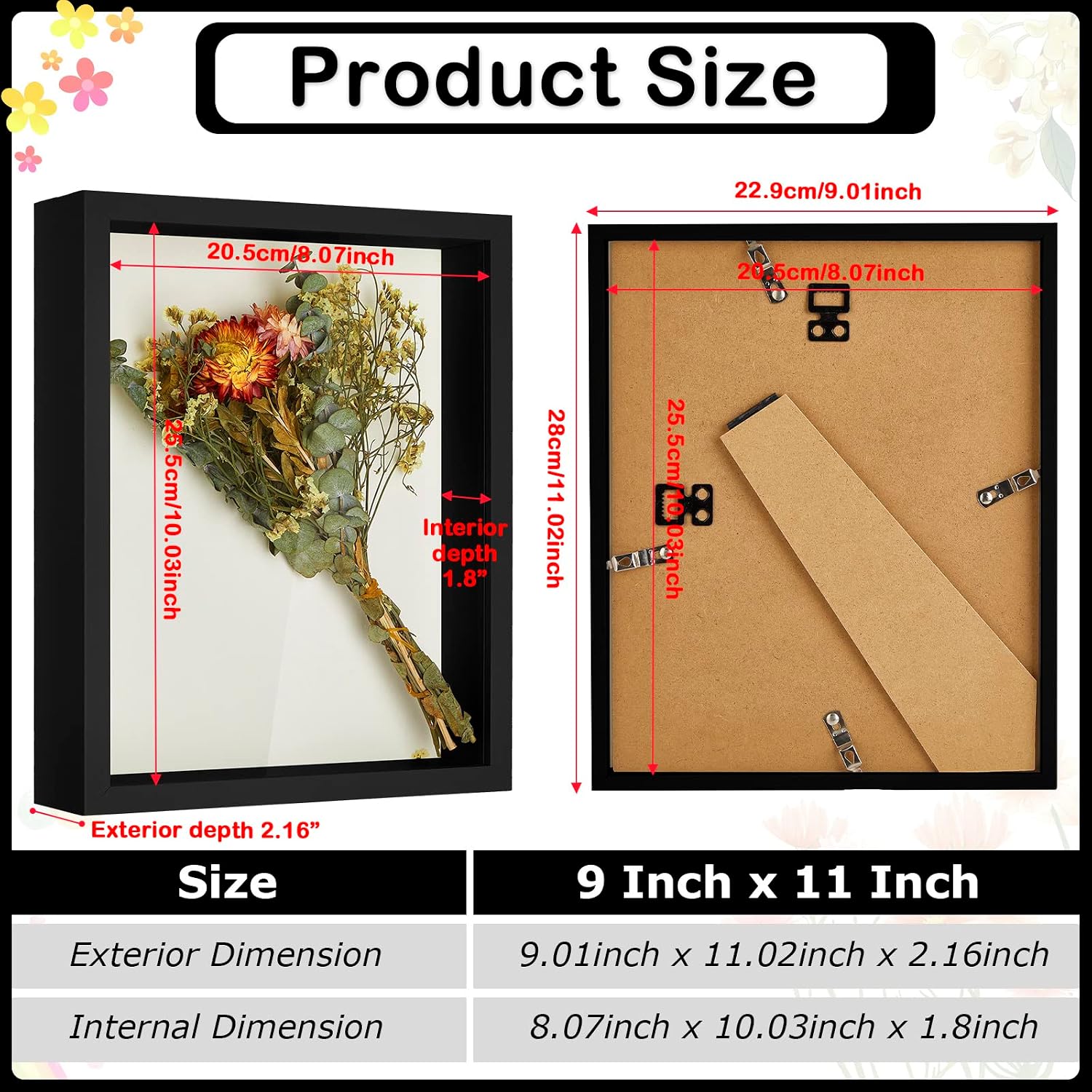 12 Pieces Shadow Box Picture Frame Square Shadow Boxes Display Cases for Graduation Sports Memorabilia Wedding Memories