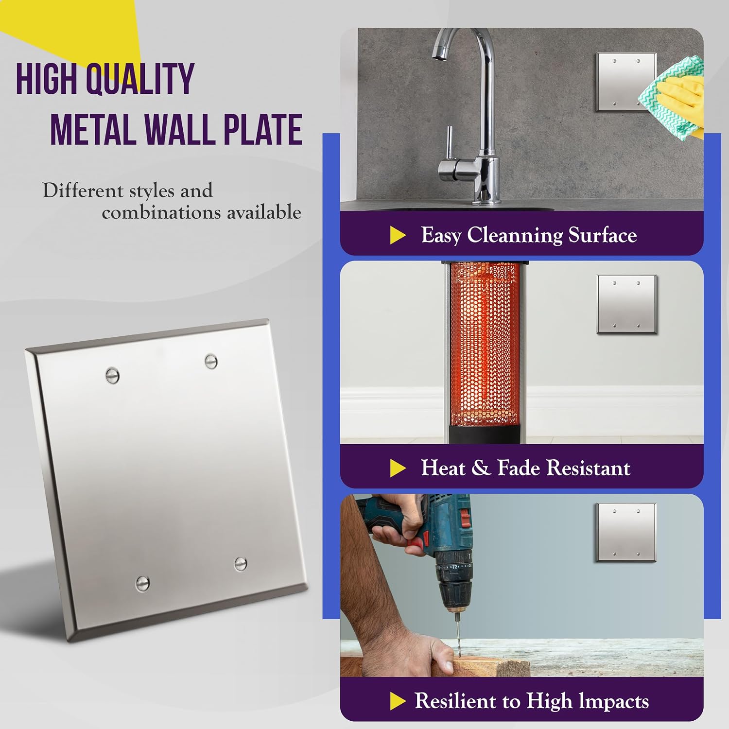 ENERLITES Blank Device Metal Wall Plate, Stainless Steel 201, Corrosion Resistant, Size 2-Gang 4.50" x 4.57"