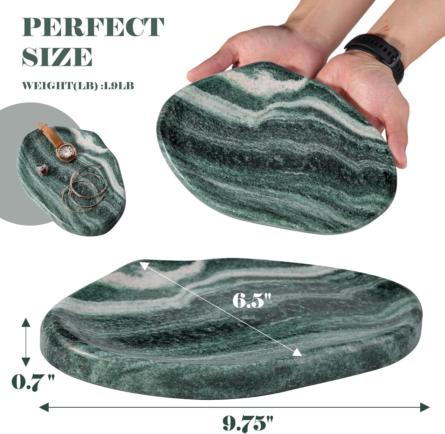 Marble Jewelry Tray Trinket Dish / VERDE LAPPONIA / 9.75"L X6.5"W X0.7"H