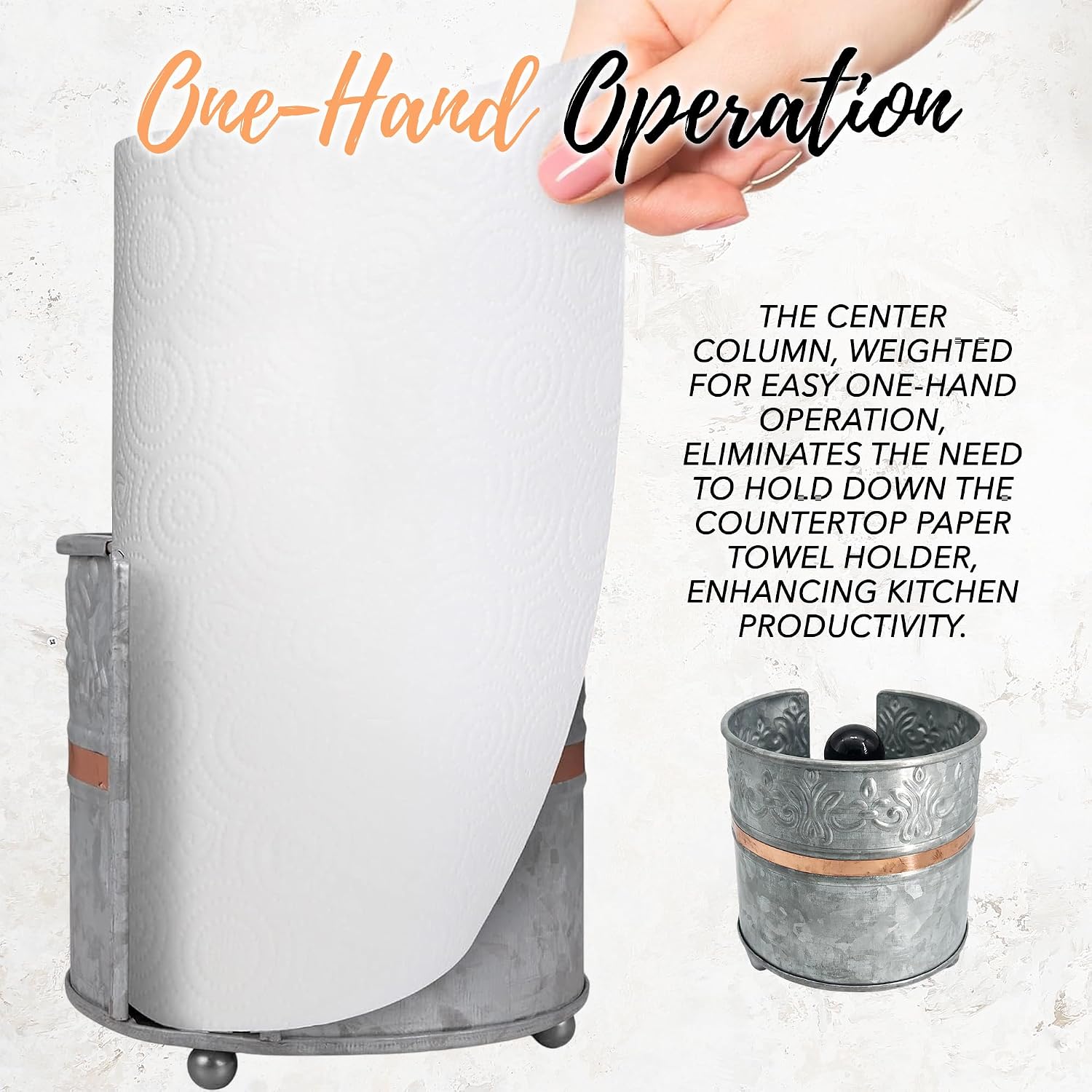 Autumn Alley Farmhouse Galvanized Kitchen Paper Towel Holder – Vintage Style Weighted Countertop Design – Rustic Warm