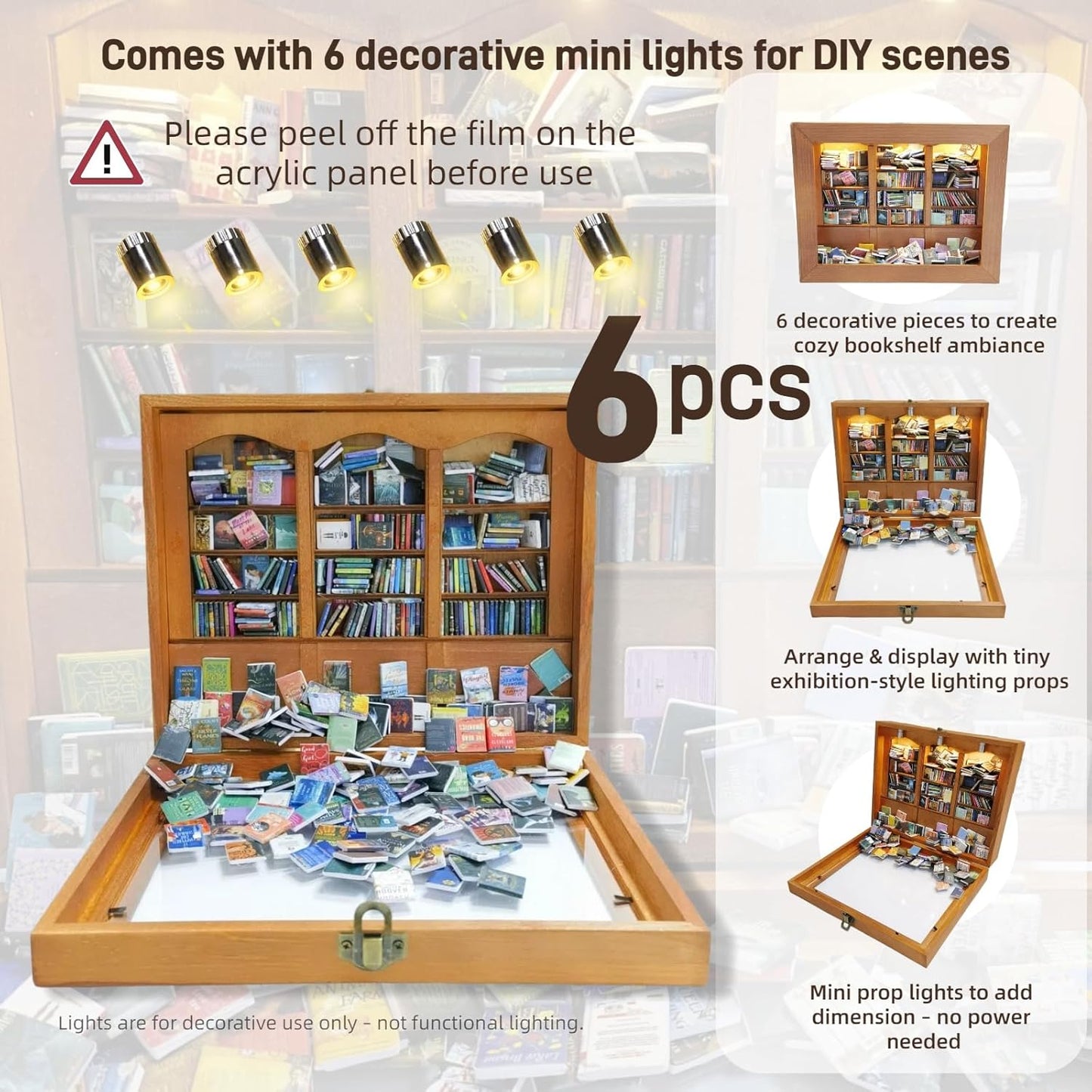 6 Decorative Mini Lights and 400 Mini Book Pieces