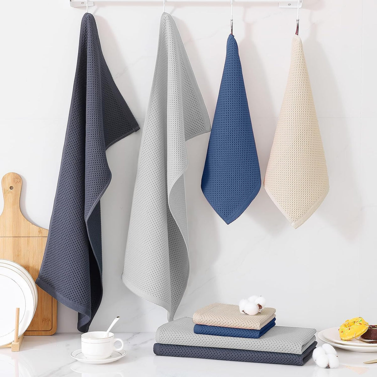 Homaxy 8 Pack 100% Cotton Kitchen Towels and Dishcloths Set, Assorted | 12 x 12 Inches and 13 x 28 Inches Kitchen
