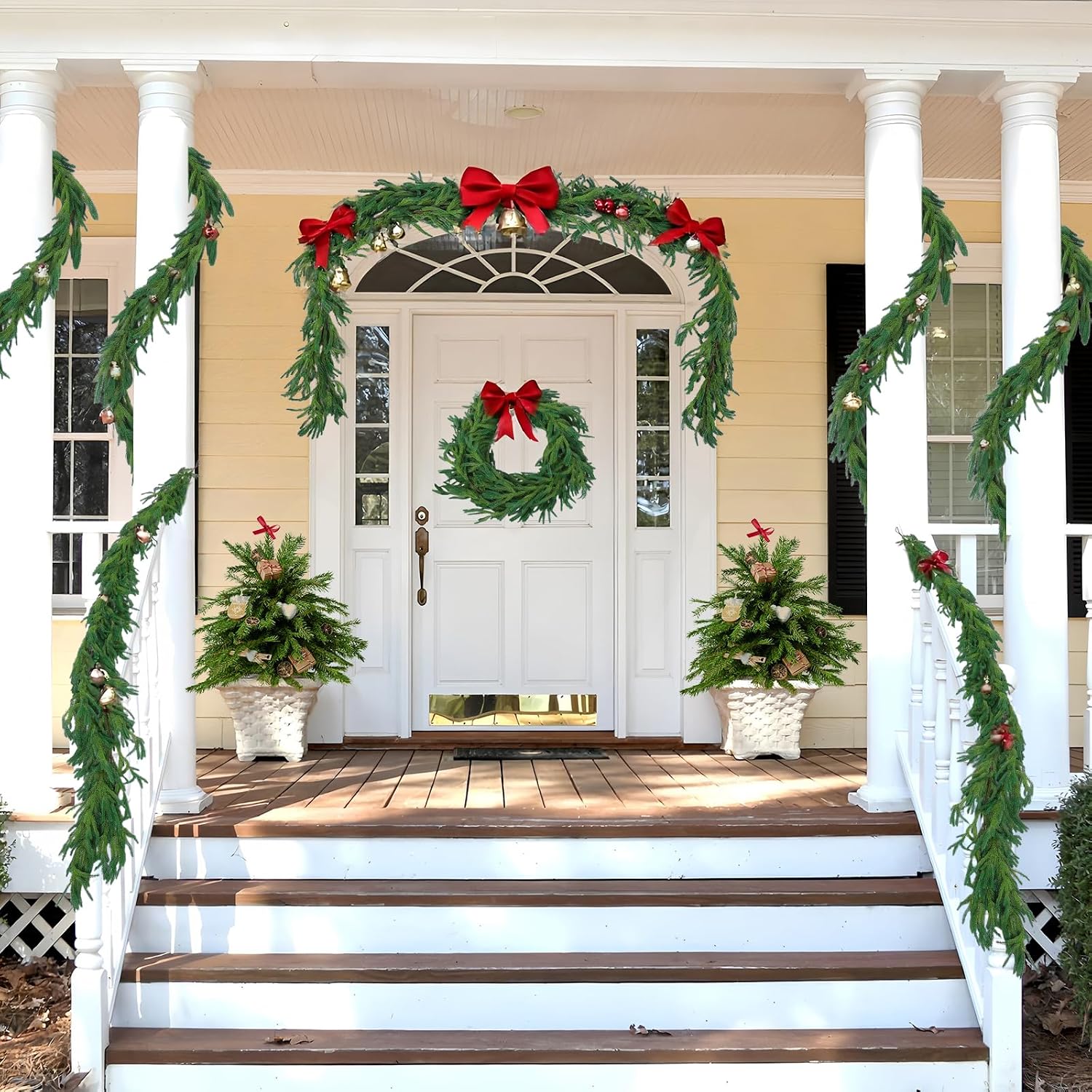 Hananona 4 Pcs 9 Ft Artificial Norfolk Pine Garlands, Realistic Pine Garland, Green Artificial Greenery Garland for