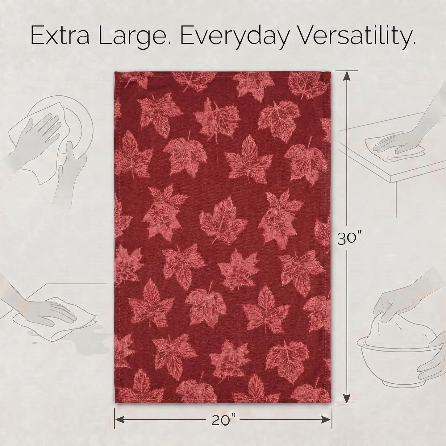 Urban Villa KitchenTowels Cotton DishTowels 20”x30”(Set of 6) Harvest Leaf