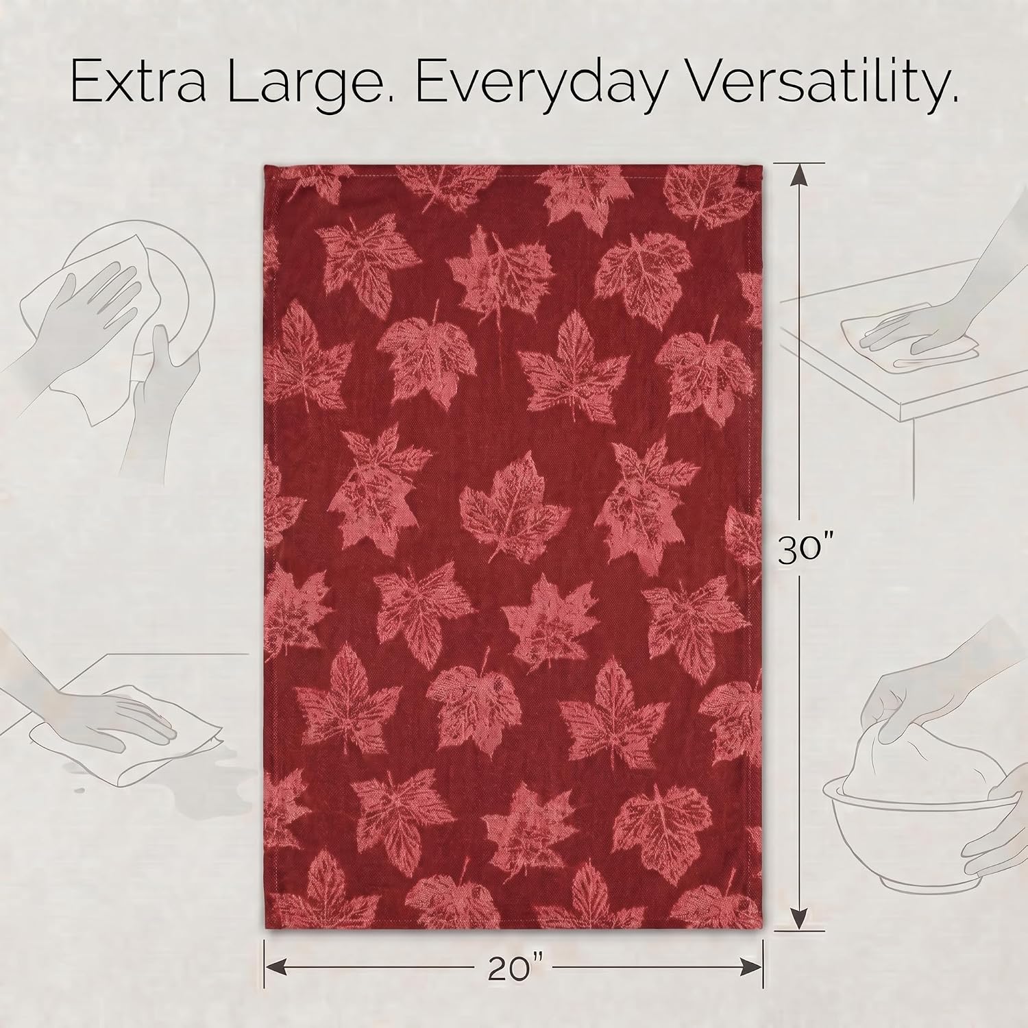 Urban Villa KitchenTowels Cotton DishTowels 20”x30”(Set of 6) Harvest Leaf