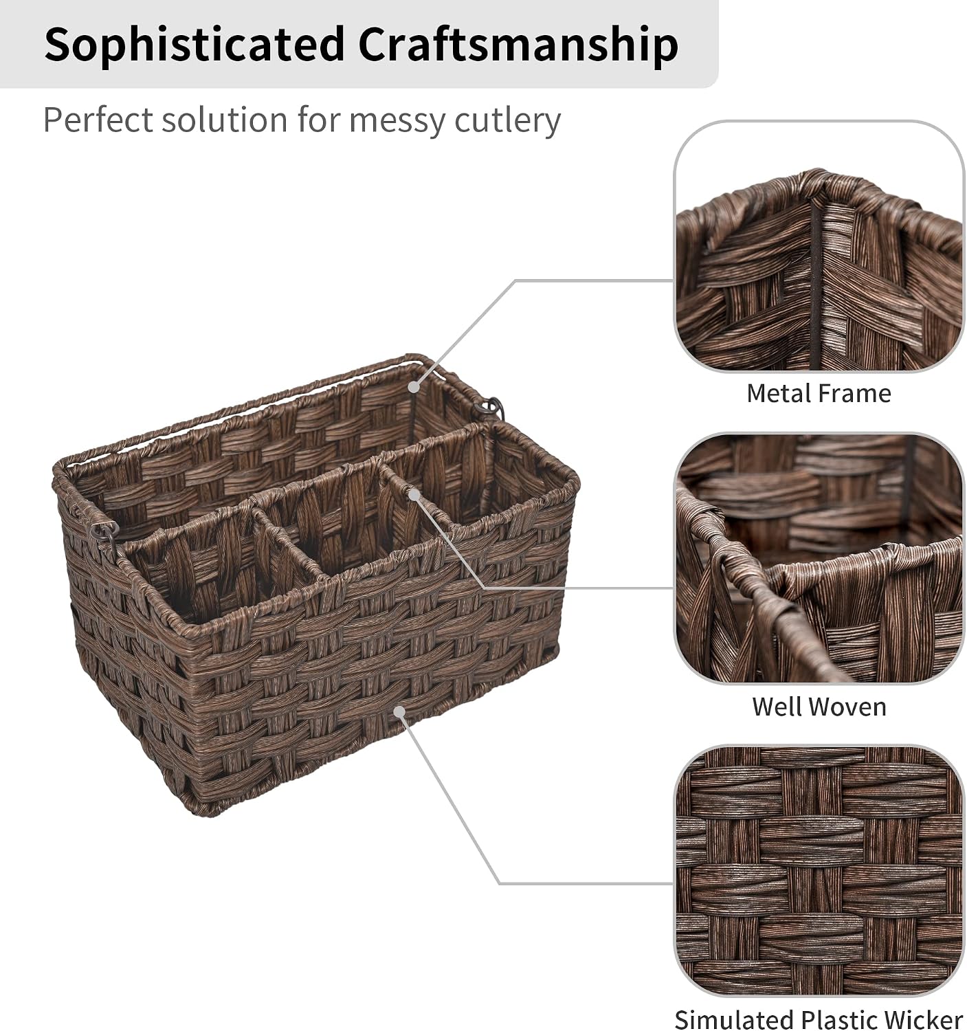 Wicker Utensil Holder Organizer / Brown