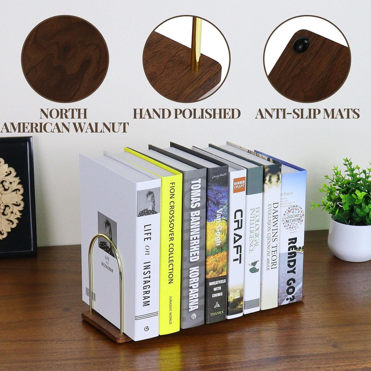 Handmade Walnut Wood Bookends / Walnut Brown
