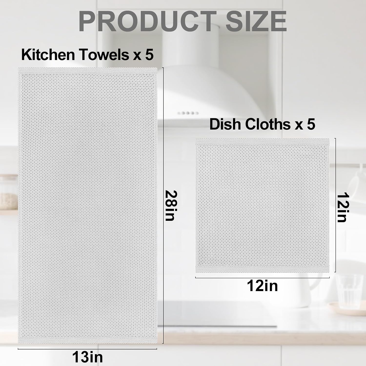 Homaxy 10 Pack 100% Cotton Kitchen Towels and Dishcloths Set, Light Gray | 12 x 12 Inches and 13 x 28 Inches Kitchen