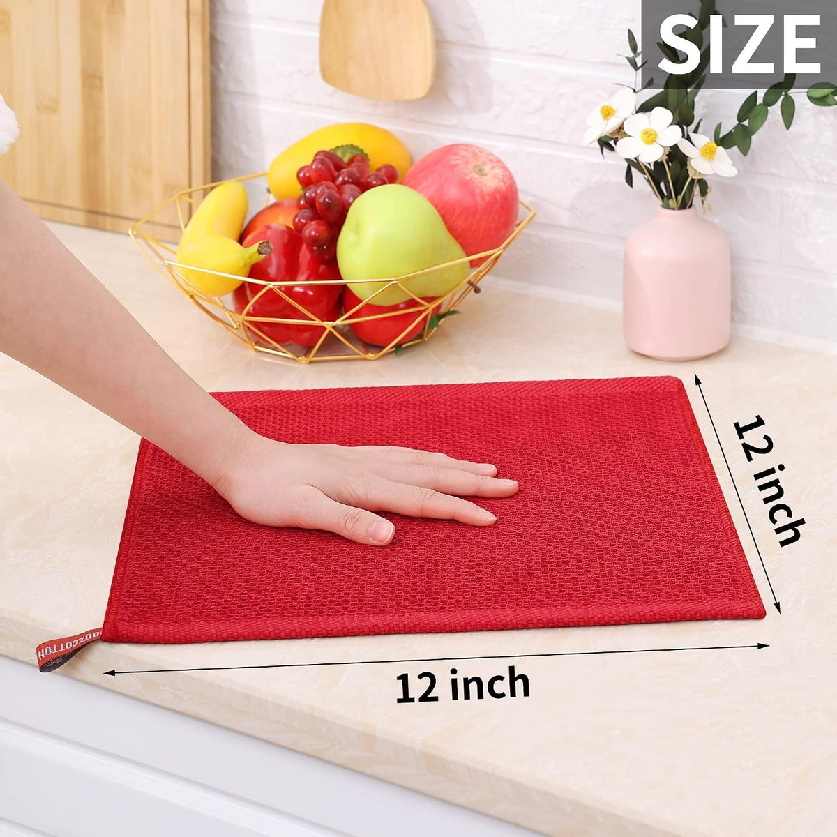 Homaxy 100% Cotton Waffle Weave Kitchen Dish Cloths 24-Pack, Red | 12 x 12 Inches, Ultra Soft Absorbent Dish Towels