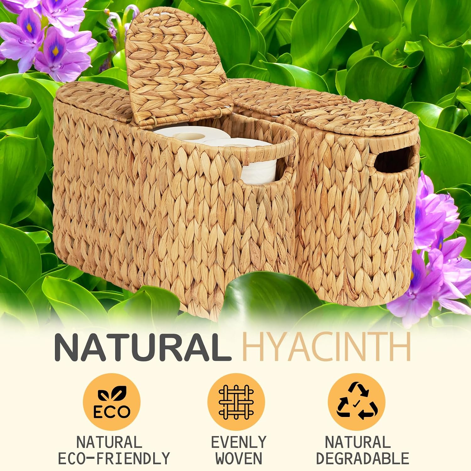 Water Hyacinth Wicker Toilet Paper Storage Holder / Natural / for 6 Rolls