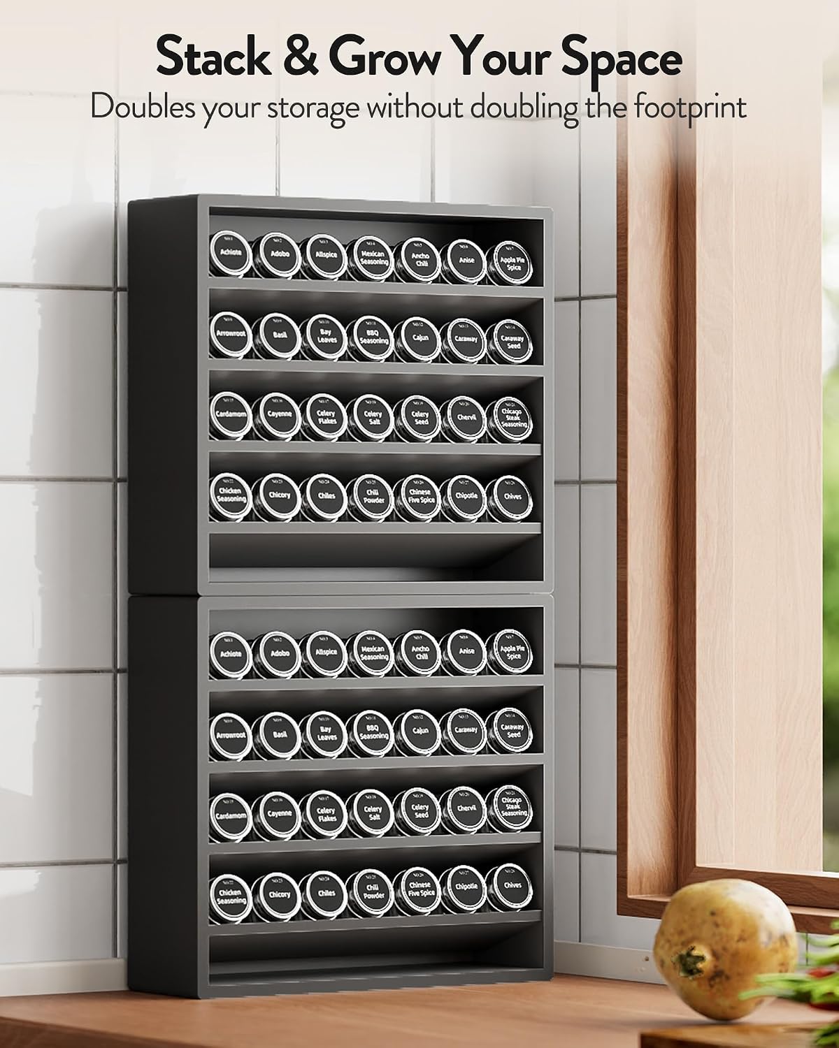 Orimade 4 Tier Spice Rack Organizer for Cabinet, Freestanding Bamboo Seasoning Rack for Countertop, Cupboard, Pantry