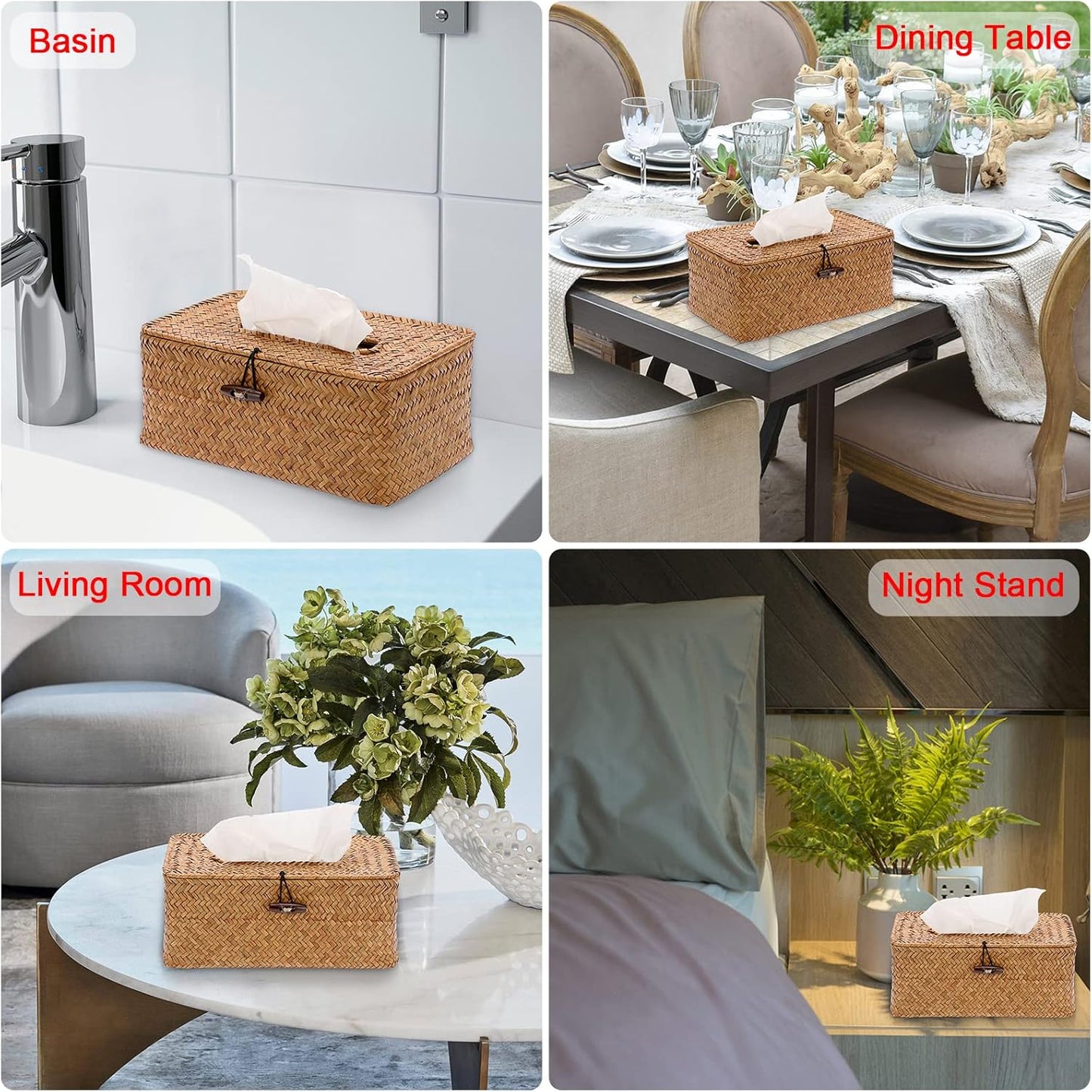 Tissue Box Cover Rectangle Tissue Box Seagrass Tissue Box Holder Woven Tissue / Caramel / Medium