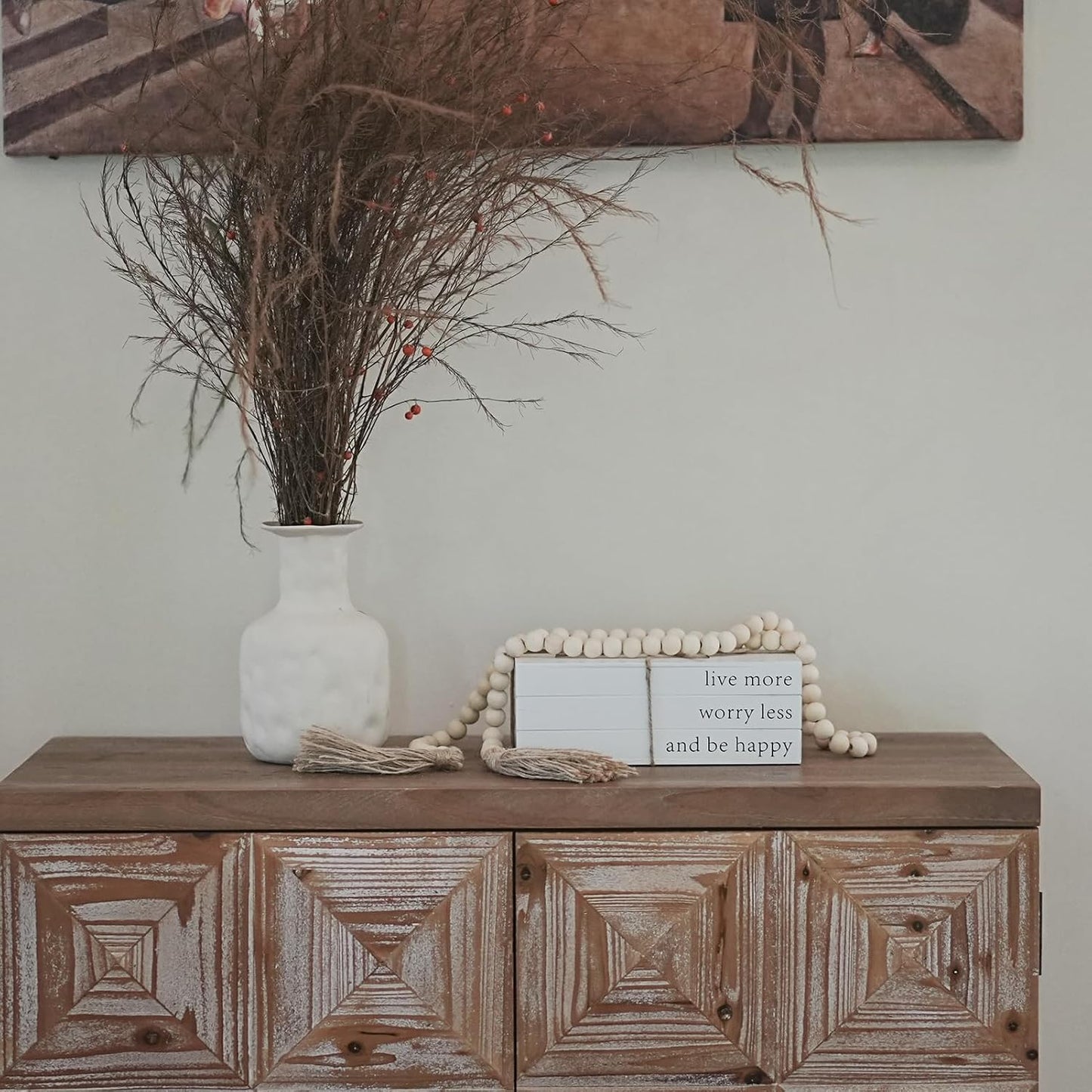 Wooden Faux Book for Decoration / Live More Worry Less