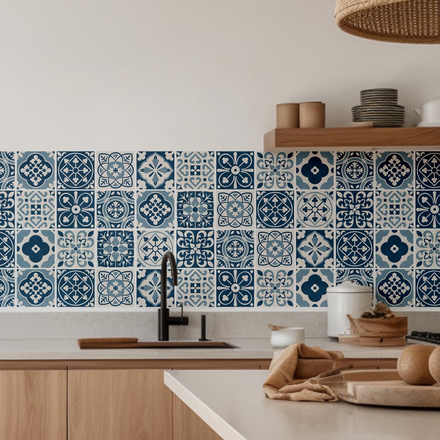 Mediterranean Tile Stickers / Blue / 4 x 4 / Set of 30