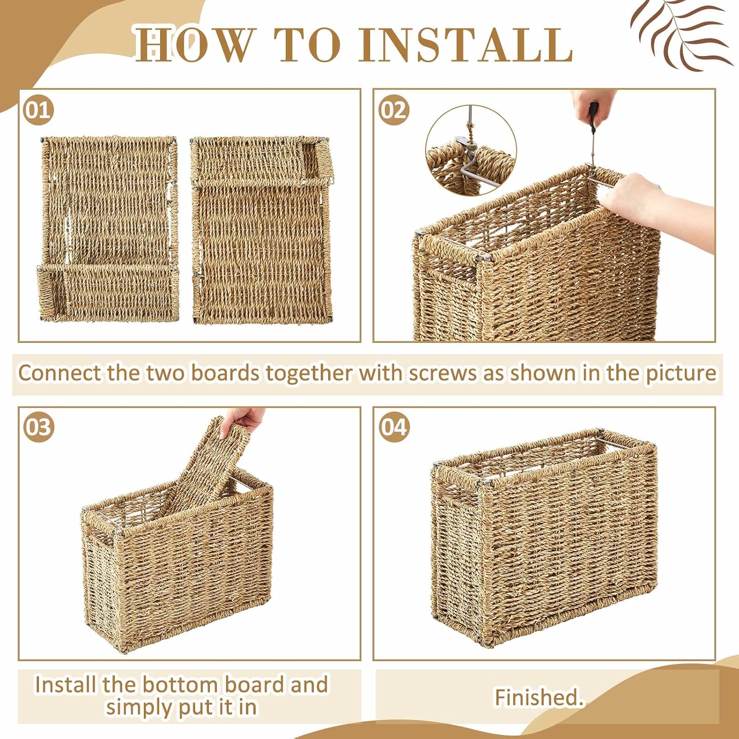 Hanging File Box Decorative File Basket Woven Document Organizer / Seagrass / 14.5 x 6 x 10.8