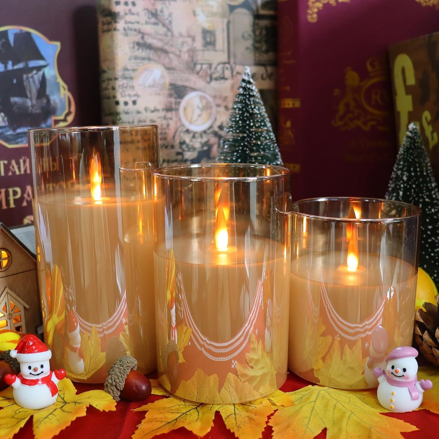 200 Hours Glass Rechargeable Flickering Flameless Candles with Remote | Rechargeable LED Pillar Fake Candles, Real Wax