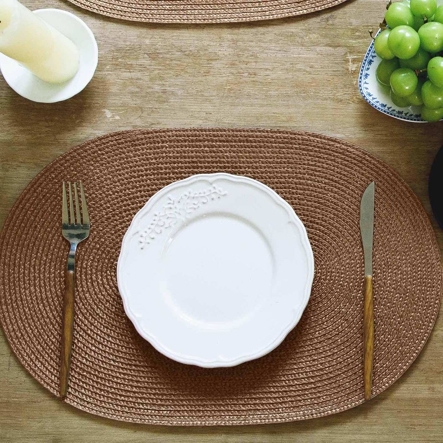 FunWheat Oval Braided Placemats Set of 8 Table Mats for Dining Tables Washable Heat Resistant Place Mats for Indoor