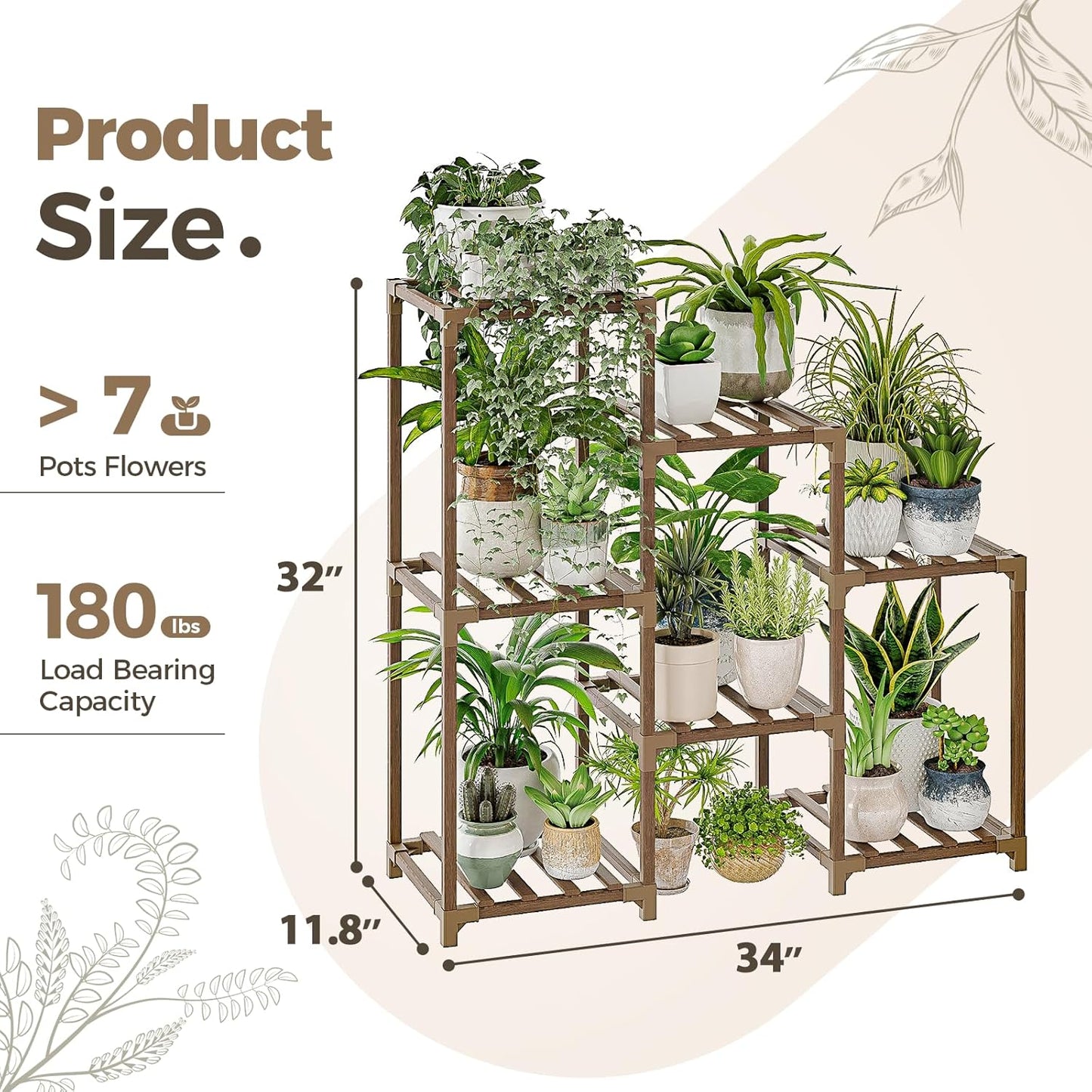 Bamworld Plant Stand Indoor Plant Shelf Outdoor Wood Plant Rack | for Multiple Plants 3 Tiers Ladder Plant Holder for