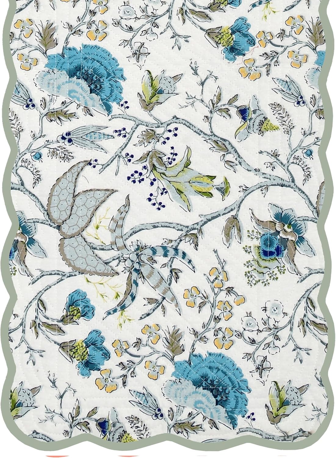 Botanica Mist - Bloom Collection Luxury Handcrafted Runner (Reversible) Cotton Quilted Fabric Machine Washable –