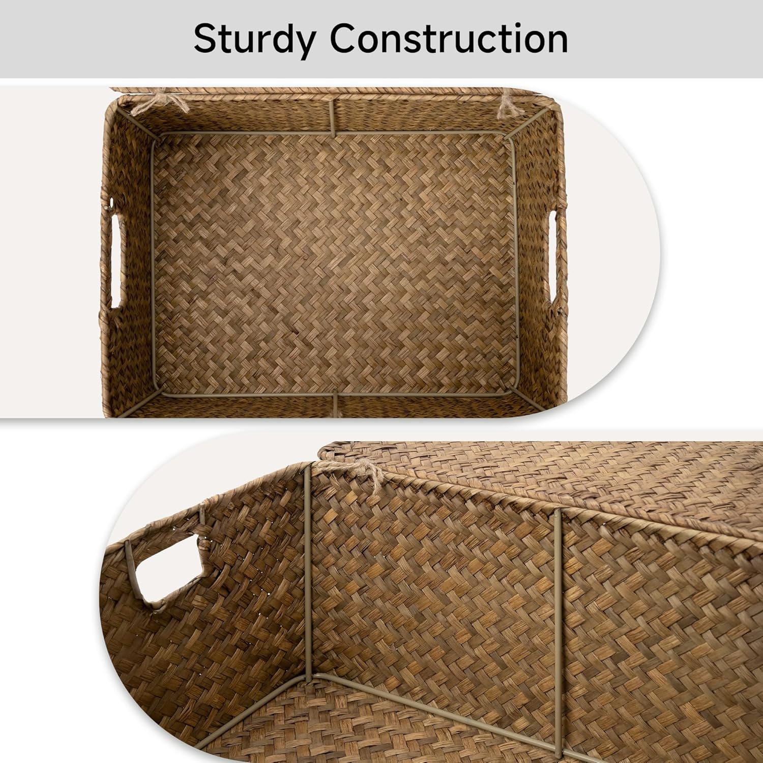 Wicker Baskets / Seagrass Storage Baskets / Brown / 15"L x 11"W x 7"H