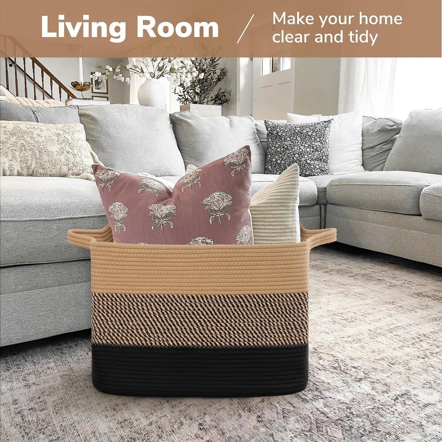 Rectangle Wicker Laundry Basket / Gradient Black / 18"L x 14"W x 12"H / 18 x 14 x 12