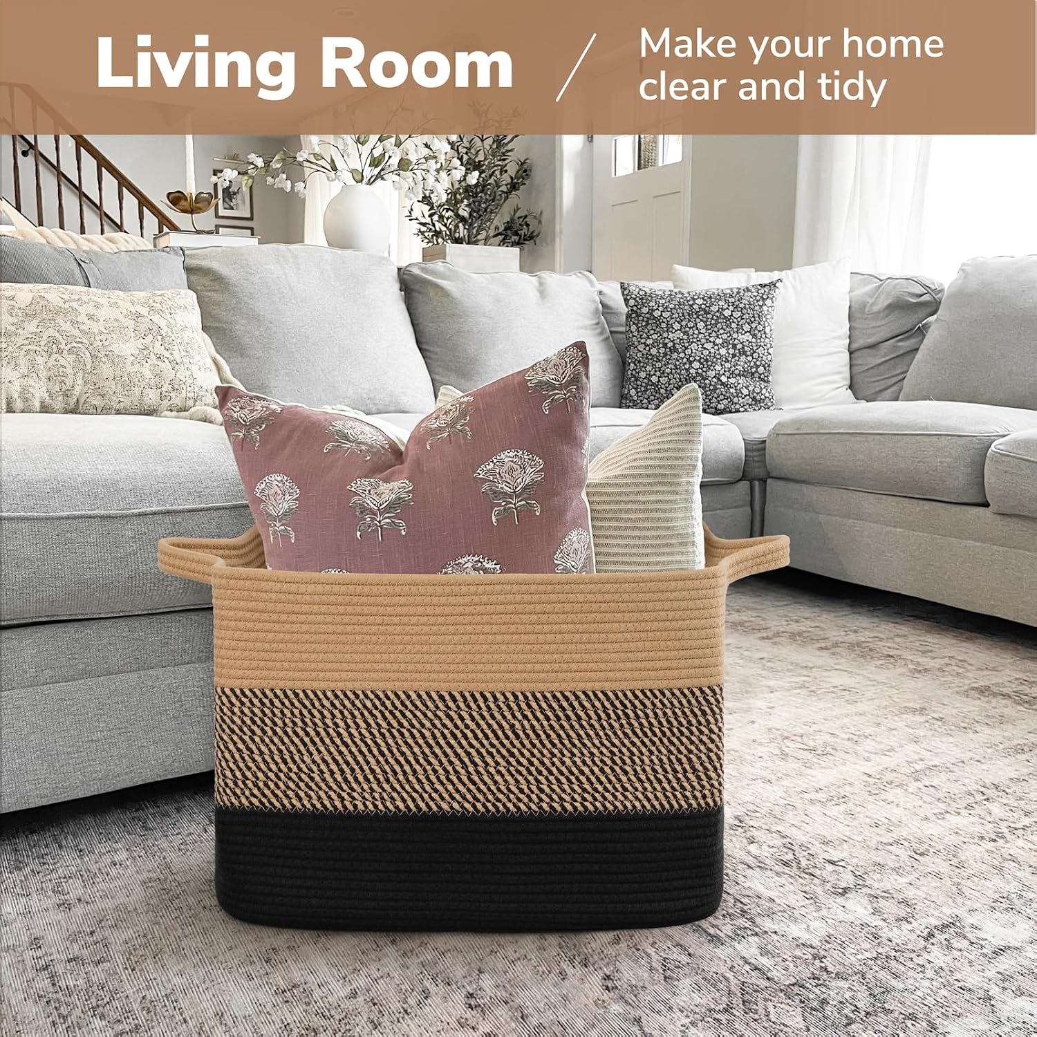 Rectangle Wicker Laundry Basket / Gradient Black / 18"L x 14"W x 12"H / 18 x 14 x 12