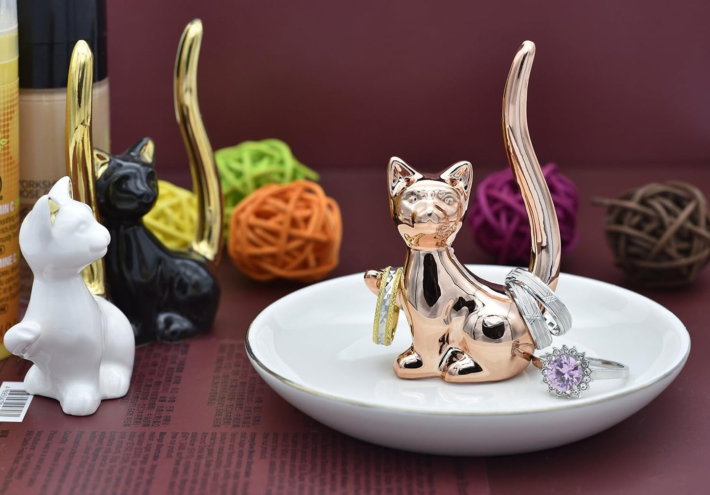 Rings Holder Jewelry Storage Dish Trinket Tray Decorative / One Size / Rose Gold Lucky Kitten