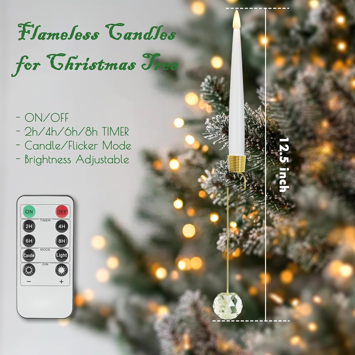 JOIONE Christmas Tree Candles, 12 Pack Crystal Ball Tree Hanging Decor | Battery Operated, Remote Control, Crystal Ball