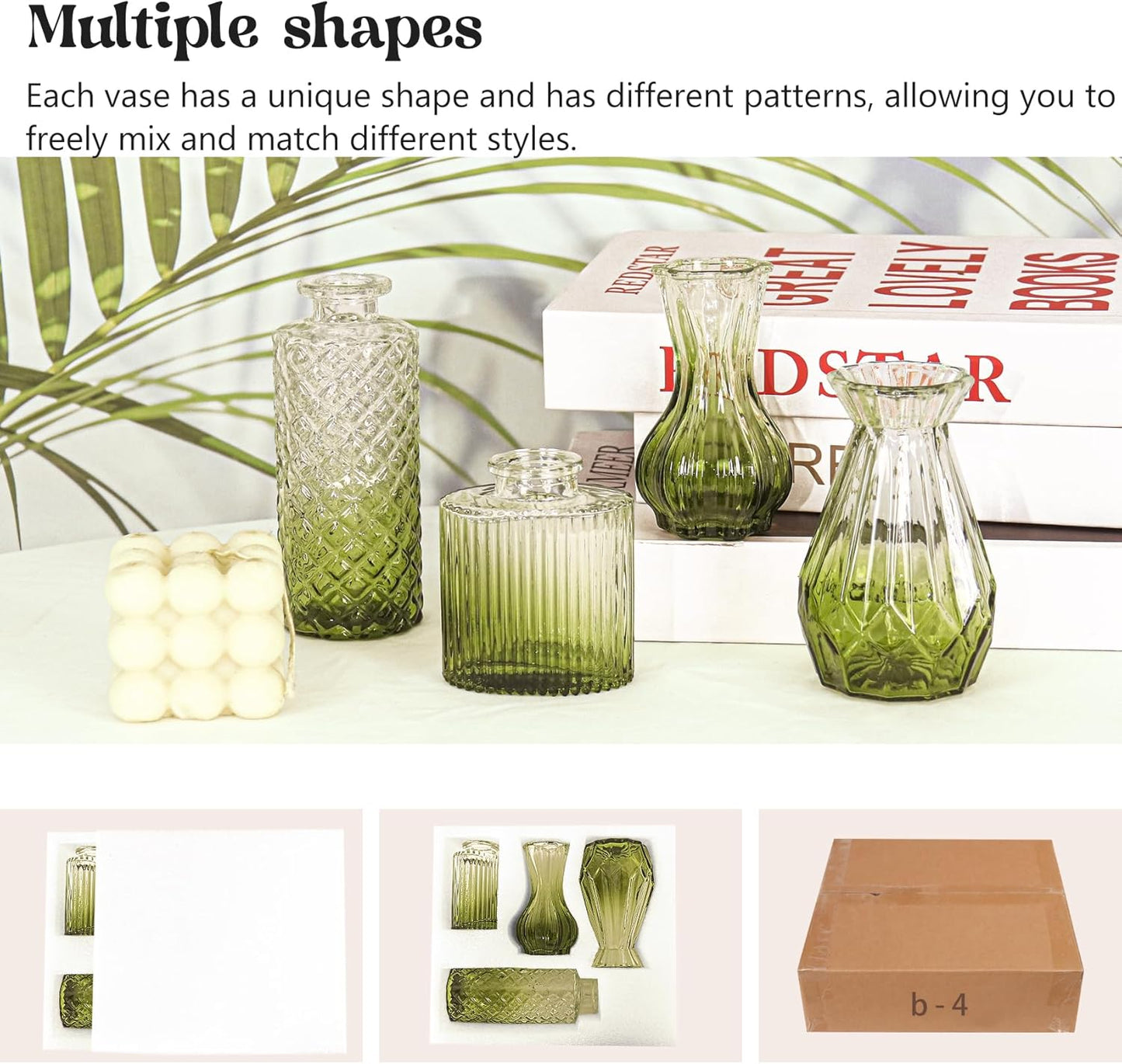 Glass Bud Vase Set / Ombre Green / Set of 4