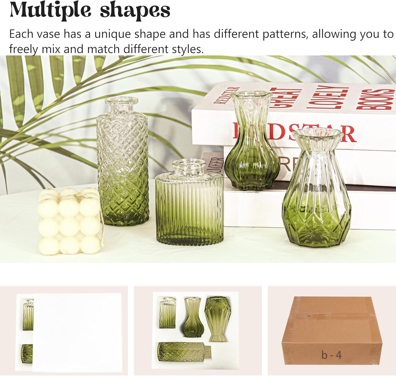 Glass Bud Vase Set / Ombre Green / Set of 4
